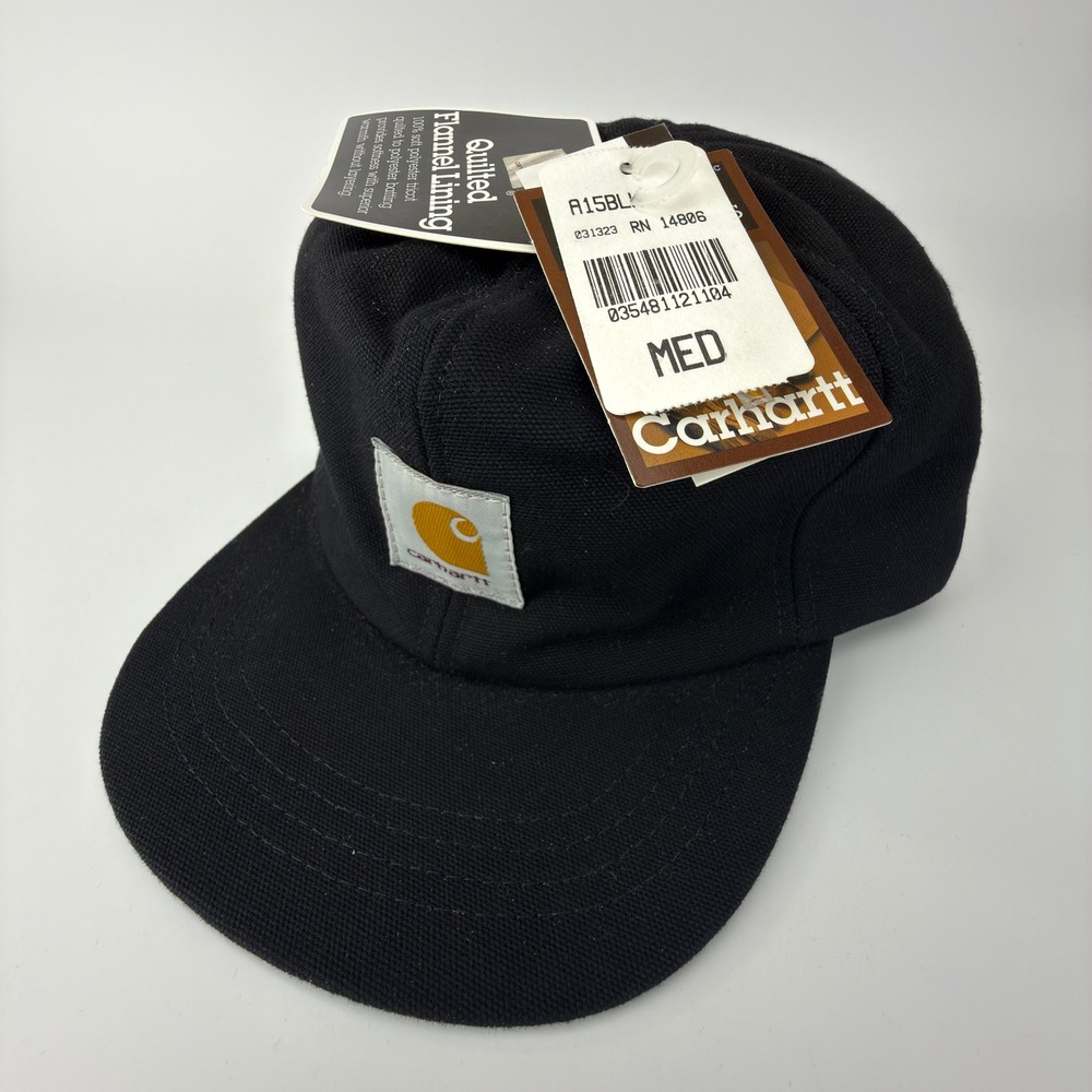 Carhartt Quilt Lined Insulated Hat Ear Flaps Mens Medium A15 BLK Black NWT NOS